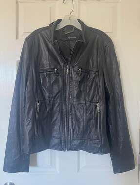 Wilsons Leather Black Genuine Leather Band Collar Moto Biker Jacket Wm XL